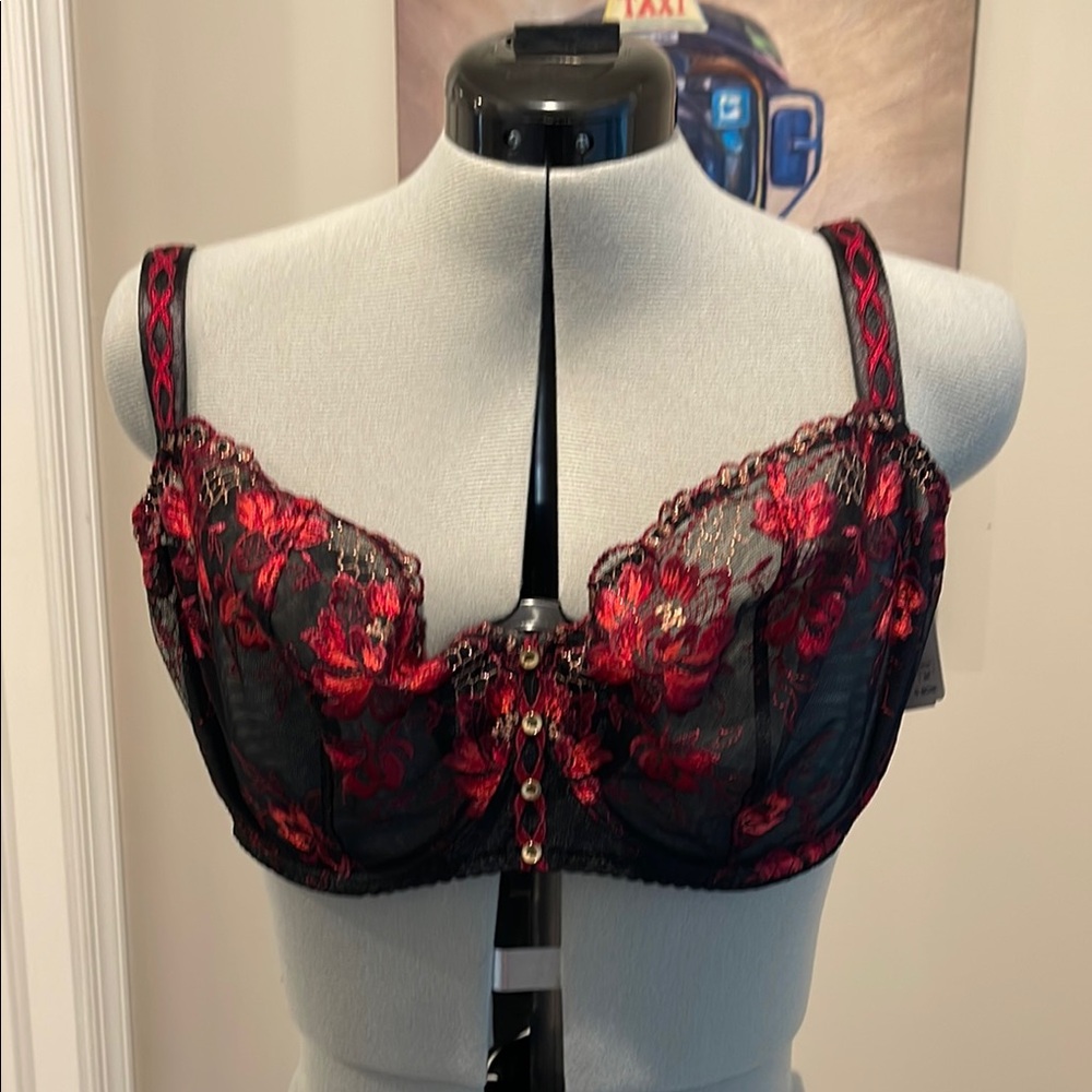 Aubade Paris 34G black and red bra